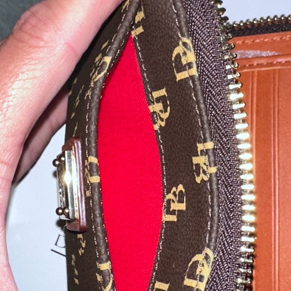 Dooney & Bourke Brown and Gold Zip Wallet - Picture 5 of 6